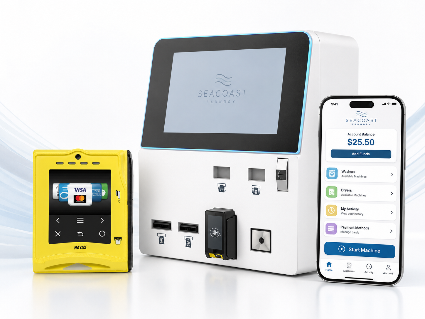 KioSoft PayRange cashless laundry payment systems Caribbean